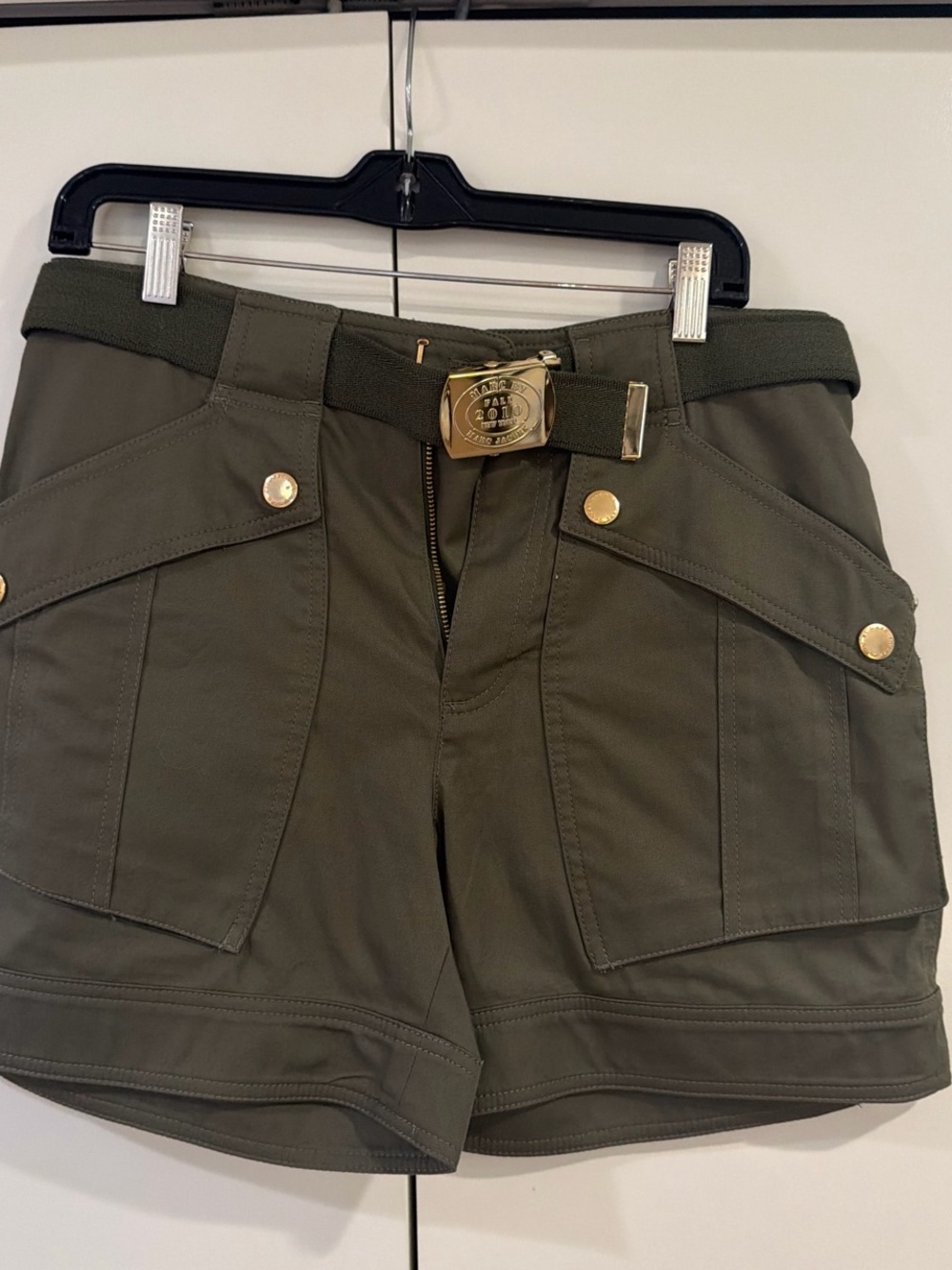 Marc Jacobs Olive Green Cargo Shorts with Gold-Tone Buckle